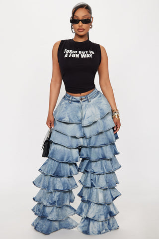 Ruffled Layered Two-Toned Jeans