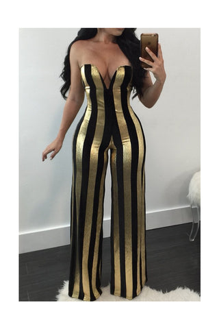 Gold and Black Striped Jumpsuit